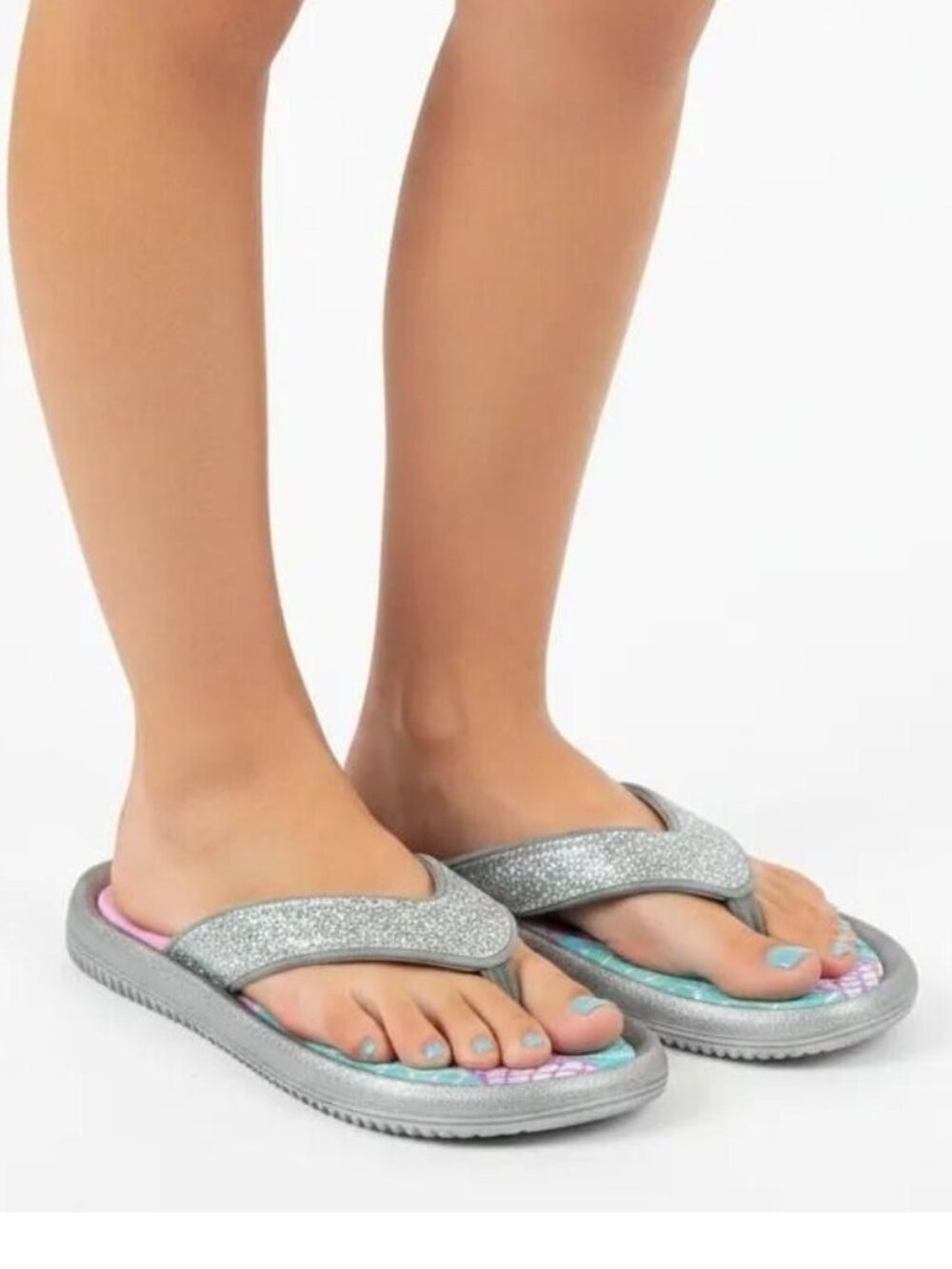 Elli By Capelli Girl's Let's Be Mermaid Pool Slides Flip Flop Silver/Blue Sz 3-4 - Picture 1 of 16